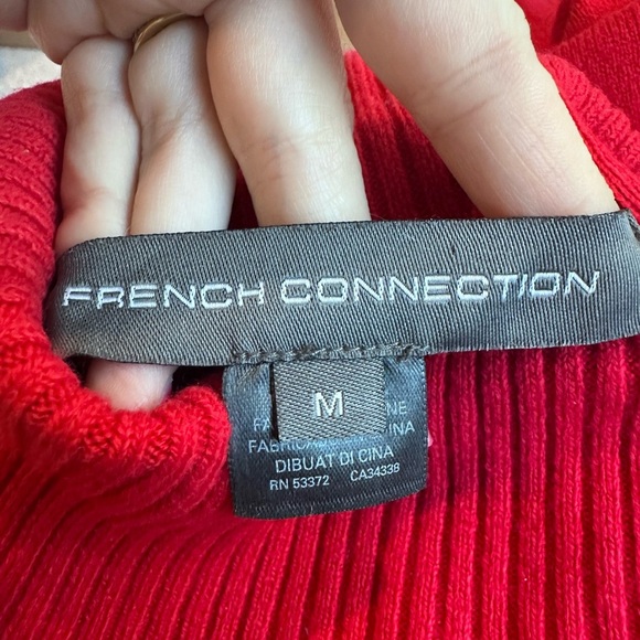 French Connection Red Turtleneck Embroidered "Lover" Sweater Size Medium - Picture 3 of 7